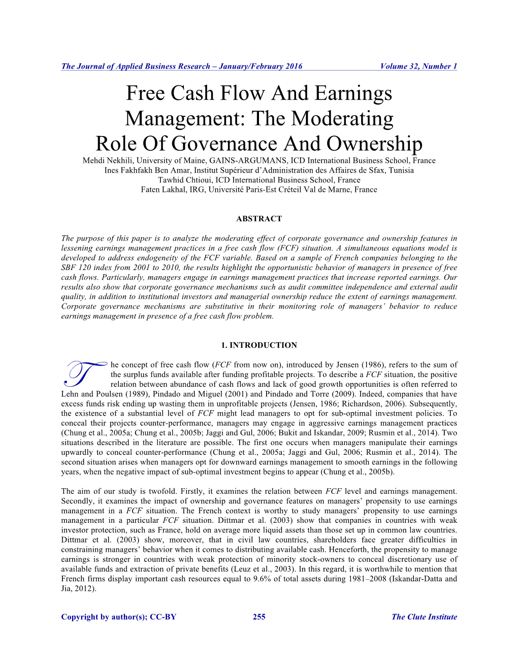Free Cash Flow and Earnings Management: the Moderating Role