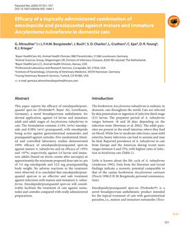 Efficacy of a Topically Administered Combination of Emodepside and Praziquantel Against Mature and Immature Ancylostoma Tubaeforme in Domestic Cats