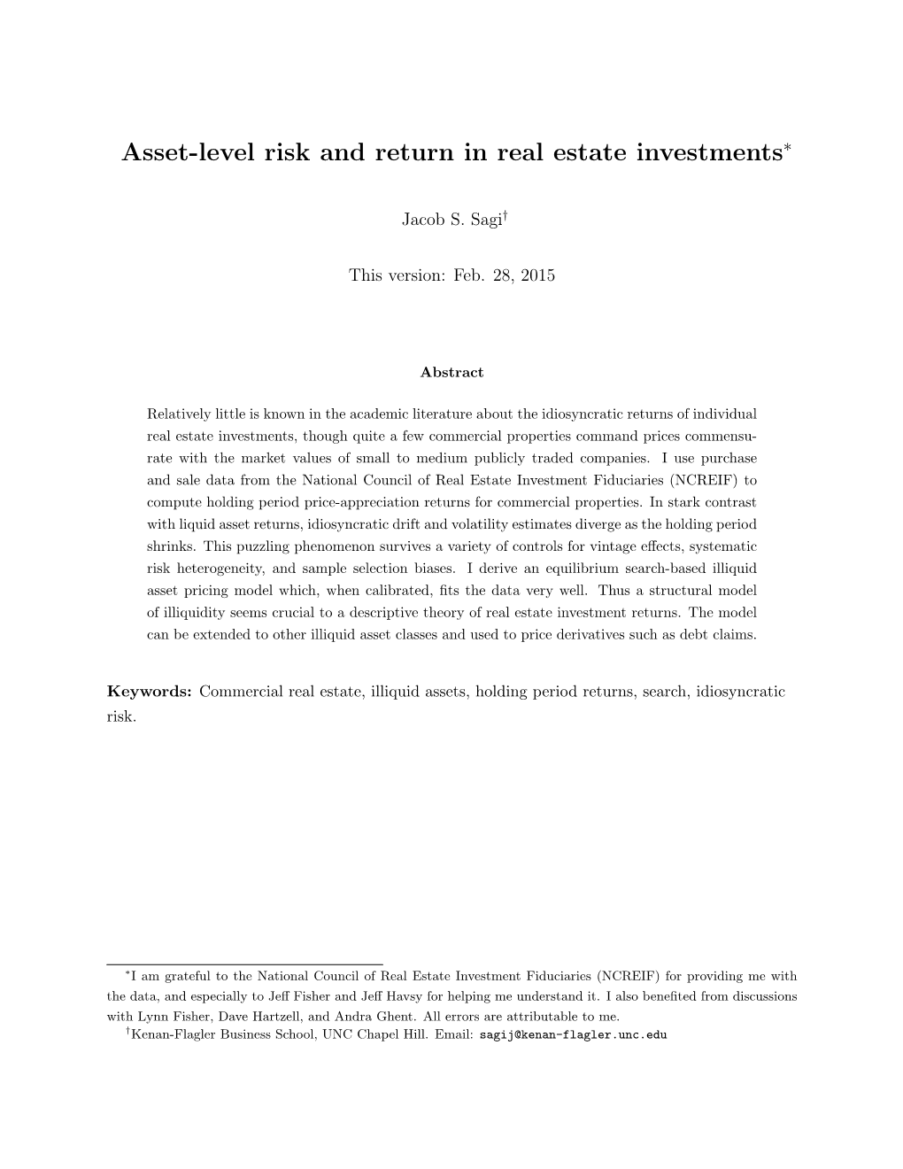 Asset-Level Risk and Return in Real Estate Investments∗