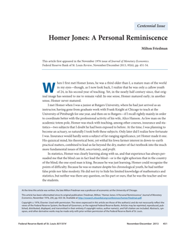 Homer Jones: a Personal Reminiscence