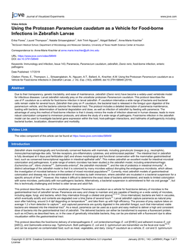 Using the Protozoan Paramecium Caudatum As a Vehicle for Food-Borne Infections in Zebrafish Larvae