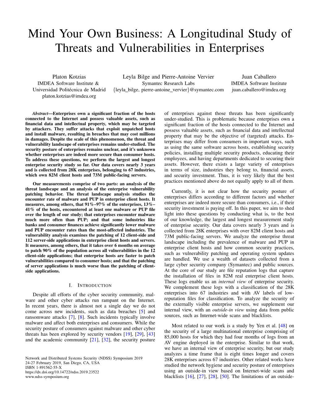 A Longitudinal Study of Threats and Vulnerabilities in Enterprises