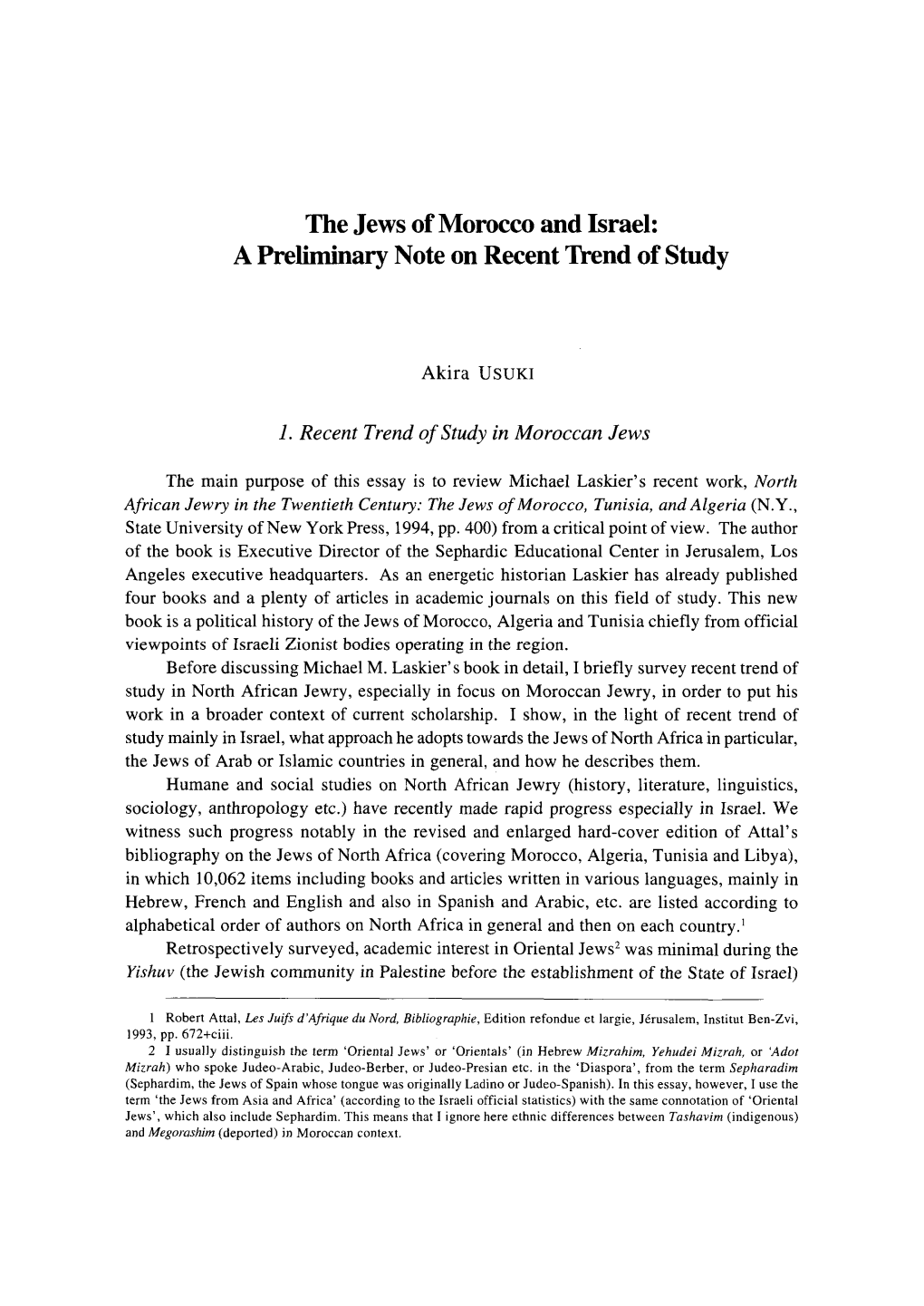 The Jews of Morocco and Israel: a Preliminary Note on Recent Trend of Study