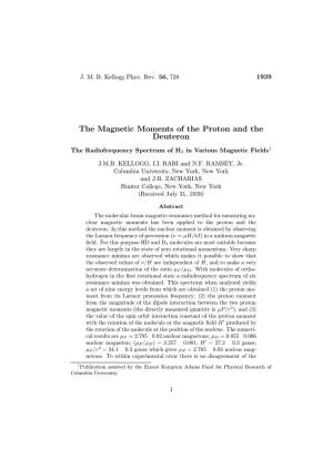 The Magnetic Moments of the Proton and the Deuteron