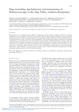 Dog Ownership, Dog Behaviour and Transmission of Echinococcus Spp