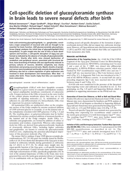 Cell-Specific Deletion of Glucosylceramide Synthase in Brain Leads to Severe Neural Defects After Birth