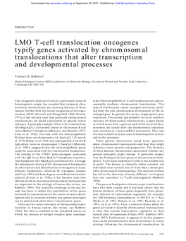LMO T-Cell Translocation Oncogenes Typify Genes Activated by Chromosomal Translocations That Alter Transcription and Developmental Processes