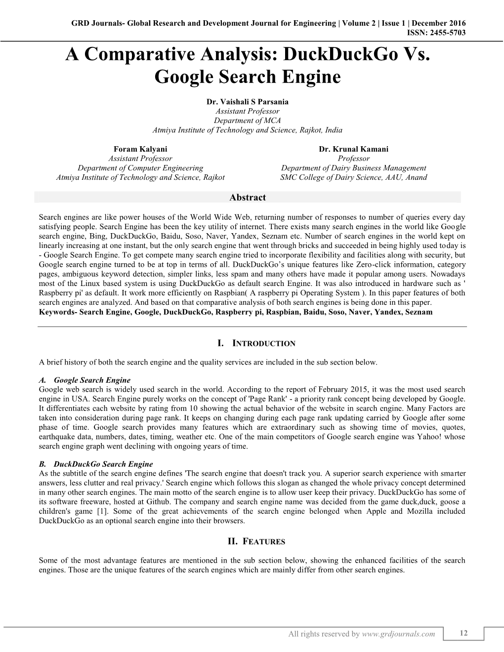 A Comparative Analysis: Duckduckgo Vs. Google Search Engine (GRDJE/ Volume 2 / Issue 1 / 003)