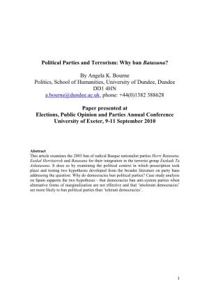 Political Parties and Terrorism: Why Ban Batasuna?