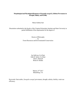 Morphological and Physiological Responses of Senegalia Senegal (L.) Britton Provenances to Drought, Salinity, and Fertility