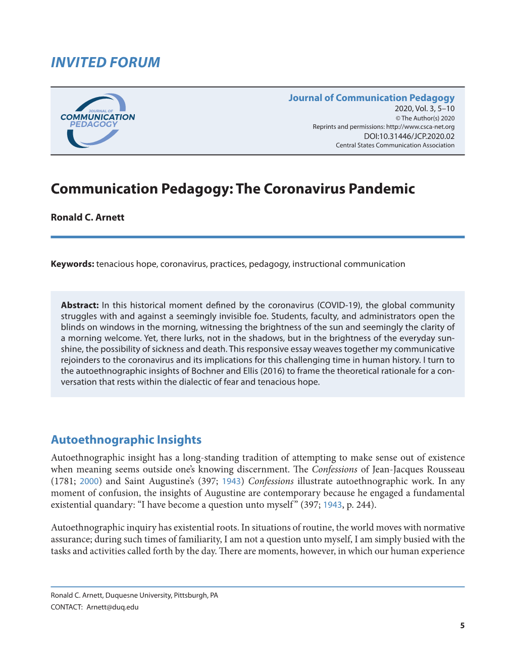 Communication Pedagogy: the Coronavirus Pandemic