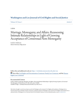 Marriage, Monogamy, and Affairs: Reassessing Intimate Relationships in Light of Growing Acceptance of Consensual Non-Monogamy Linda S