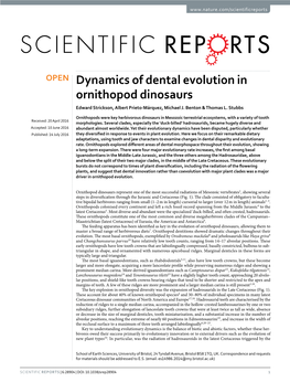 Dynamics of Dental Evolution in Ornithopod Dinosaurs Edward Strickson, Albert Prieto-Márquez, Michael J