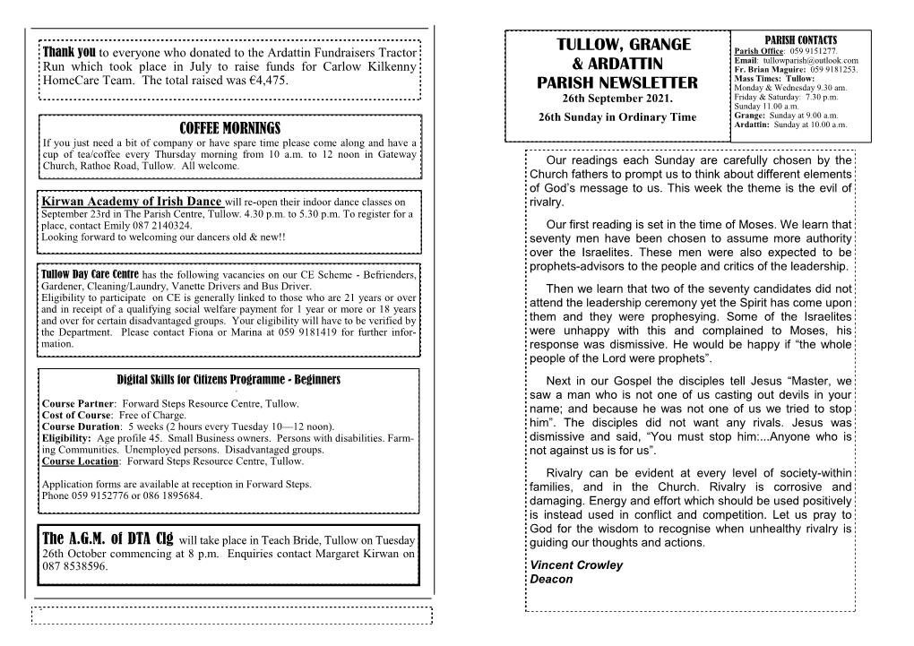 Tullow, Grange & Ardattin Parish Newsletter