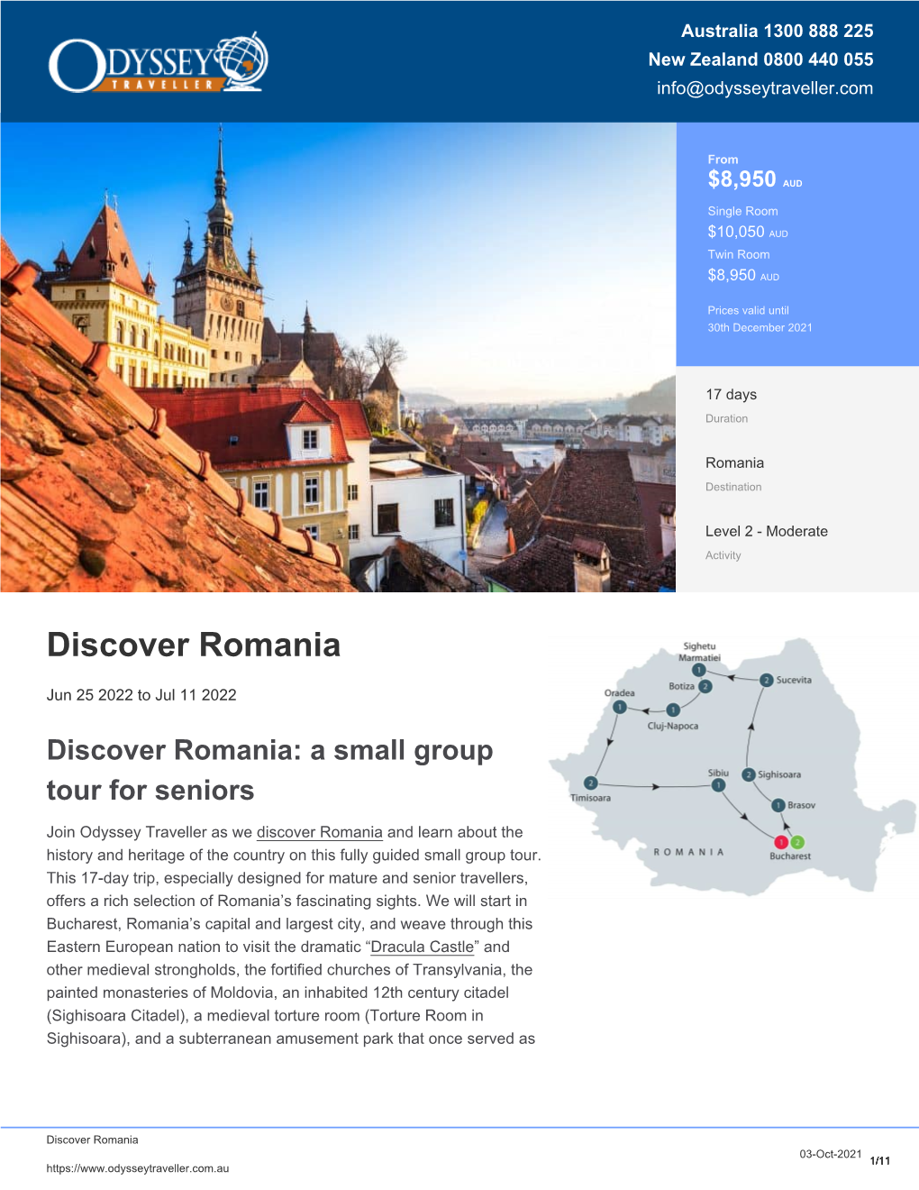 Discover Romania | Small Group Tour for Seniors | Odyssey Traveller