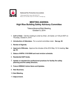 MEETING AGENDA High Rise Building Safety Advisory Committee