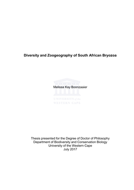 Diversity and Zoogeography of South African Bryozoa