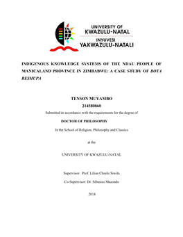 Indigenous Knowledge Systems of the Ndau People of Manicaland Province in Zimbabwe: a Case Study of Bota Reshupa