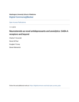 Neurosteroids As Novel Antidepressants and Anxiolytics: GABA-A Receptors and Beyond