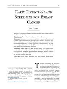 Early Detection and Screening for Breast Cancer