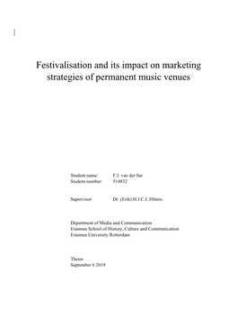 Festivalisation and Its Impact on Marketing Strategies of Permanent Music Venues