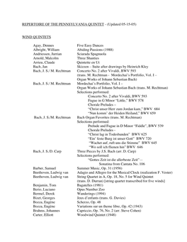 REPERTOIRE of the PENNSYLVANIA QUINTET - (Updated 05-15-05)