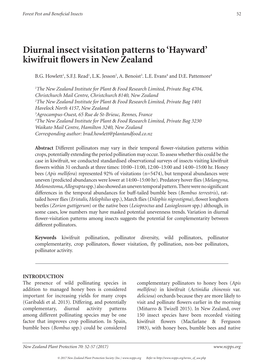 Diurnal Insect Visitation Patterns to 'Hayward' Kiwifruit Flowers in New