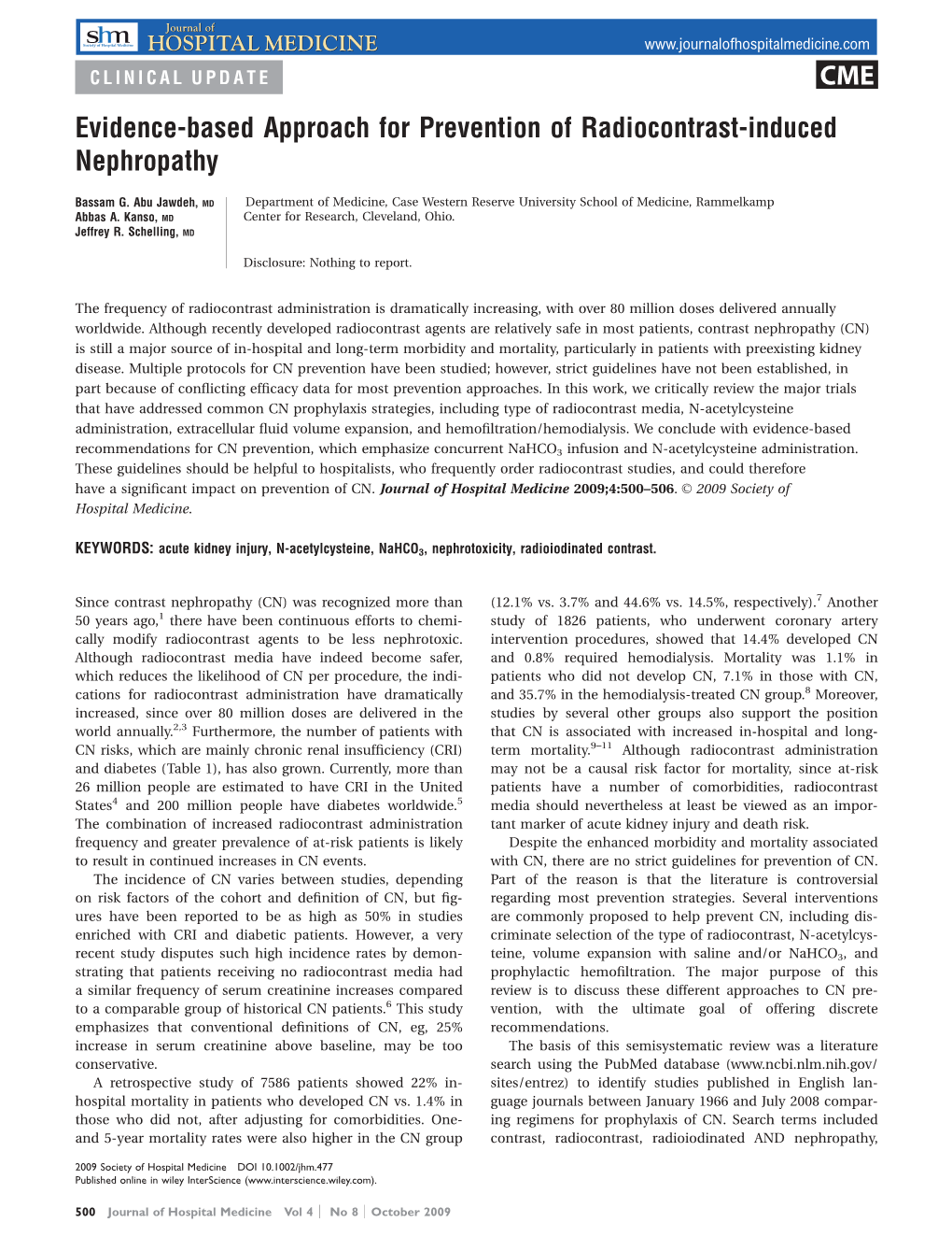 Evidence-Based Approach for Prevention of Radiocontrast-Induced Nephropathy