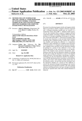 (12) Patent Application Publication (10) Pub. No.: US 2003/0198587 A1 Kaloyeros Et Al