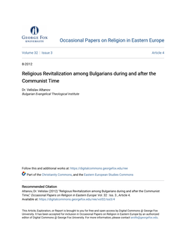 Religious Revitalization Among Bulgarians During and After the Communist Time
