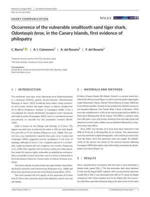 Occurrence of the Vulnerable Smalltooth Sand Tiger Shark, Odontaspis Ferox, in the Canary Islands, First Evidence of Philopatry