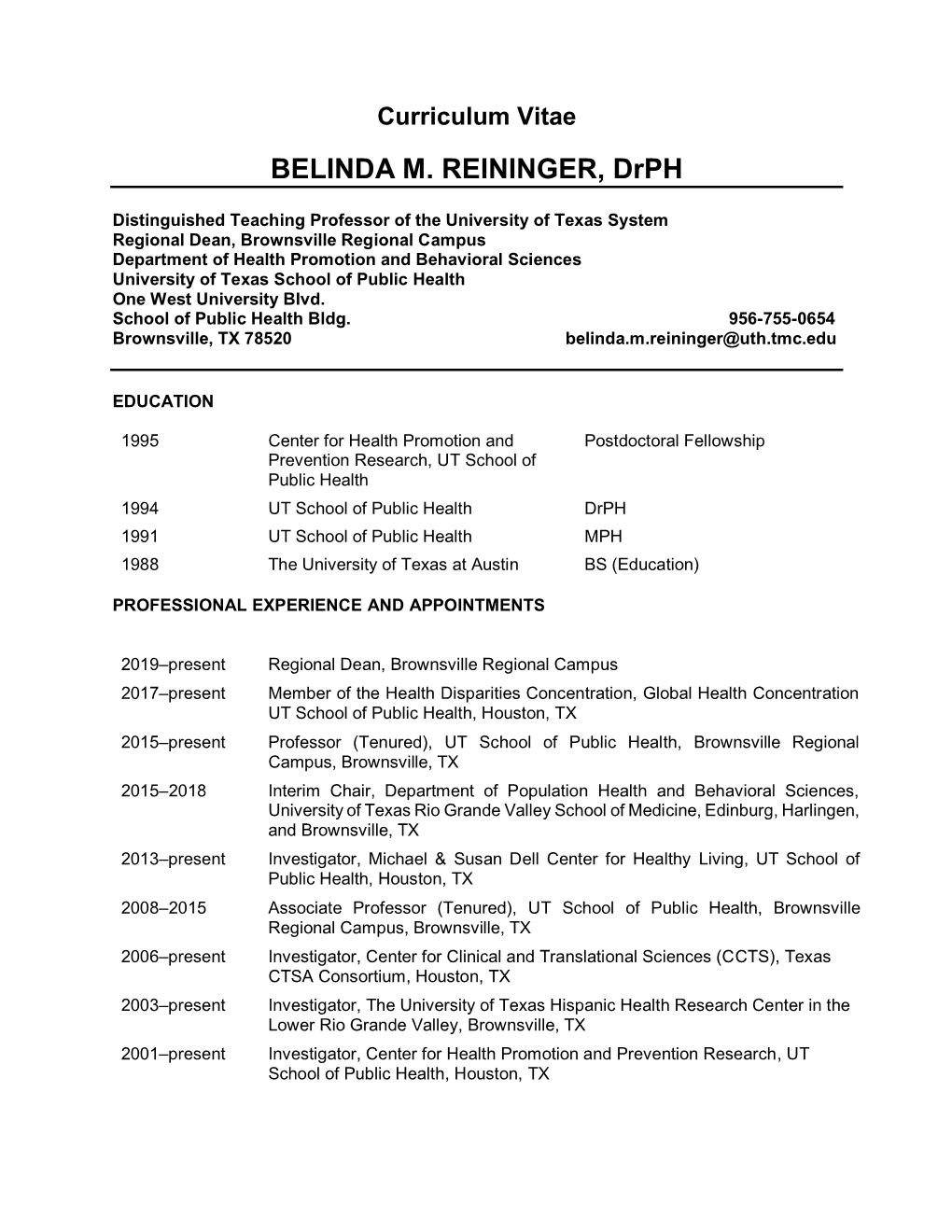 BELINDA M. REININGER, Drph