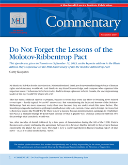Do Not Forget the Lessons of the Molotov-Ribbentrop Pact