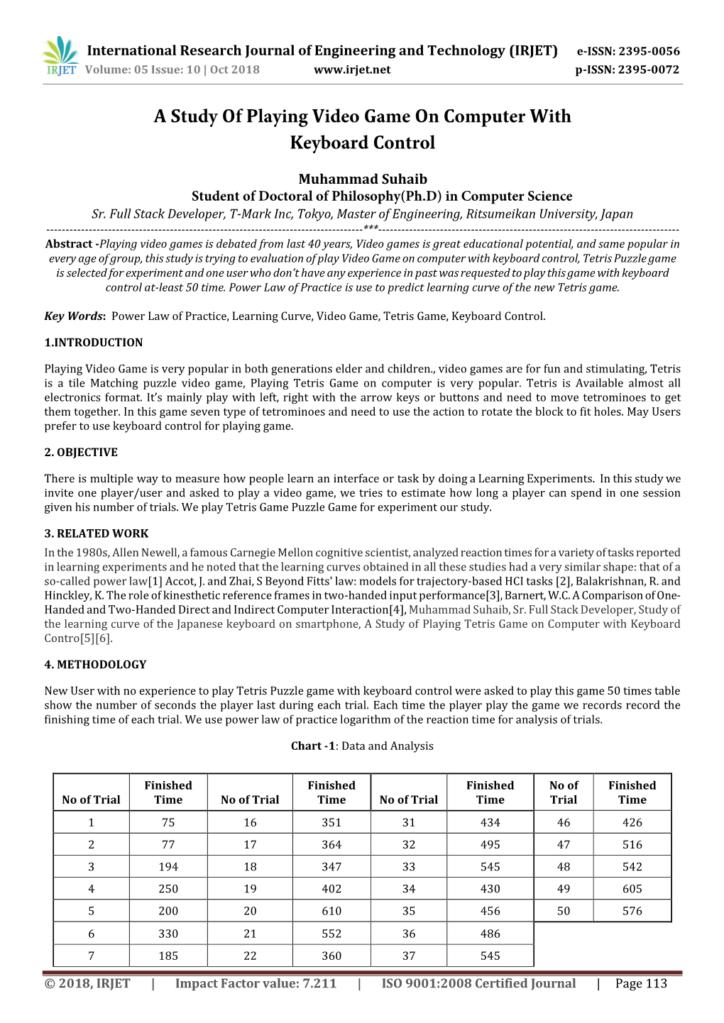 A Study of Playing Video Game on Computer with Keyboard Control