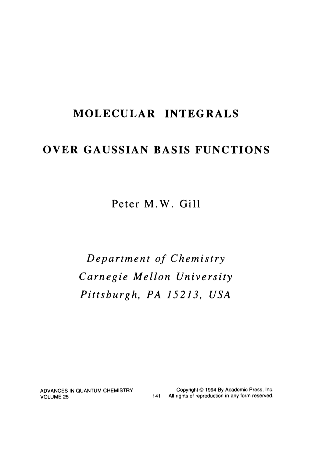 Molecular Integrals Over Gaussian Basis Functions 143 1