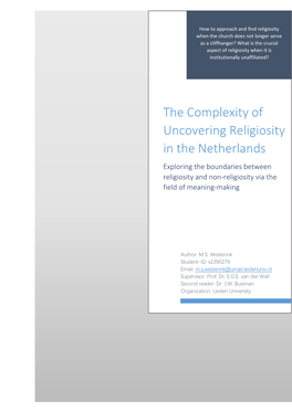 The Complexity of Uncovering Religiosity in the Netherlands Exploring the Boundaries Between Religiosity and Non-Religiosity Via the Field of Meaning-Making