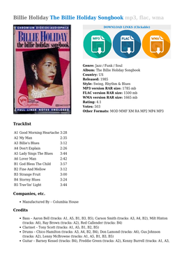 The Billie Holiday Songbook Mp3, Flac, Wma