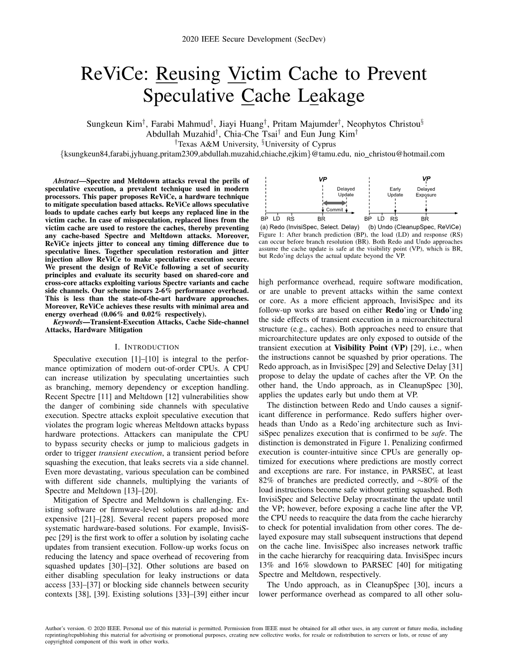 Revice: Reusing Victim Cache to Prevent Speculative Cache Leakage