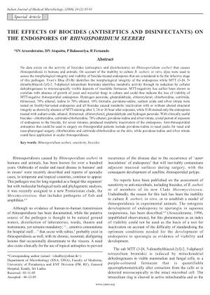 (Antiseptics and Disinfectants) on the Endospores of Rhinosporidium Seeberi