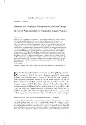 Hairstyle and Headgear Transgressions, and the Concept of Fuyao (Ornamentation Anomaly) in Early China