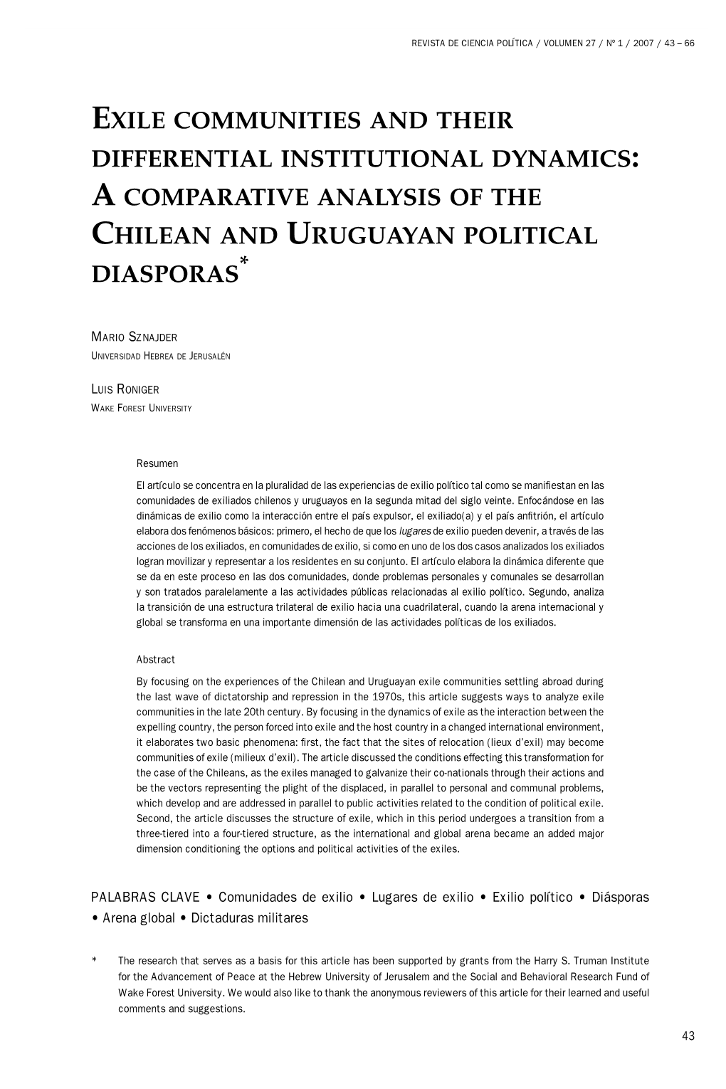 Exile Communities and Their Differential Institutional