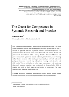 The Quest for Competence in Systemic Research and Practice