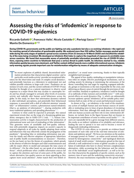 Assessing the Risks of 'Infodemics' in Response to COVID-19 Epidemics