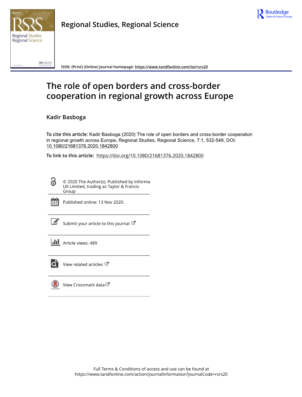 The Role of Open Borders and Cross-Border Cooperation in Regional Growth Across Europe