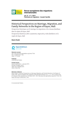 Historical Perspectives on Marriage, Migration, and Family Networks In