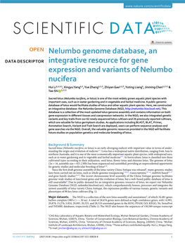 Nelumbo Genome Database, an Integrative Resource for Gene Expression and Variants of Nelumbo Nucifera