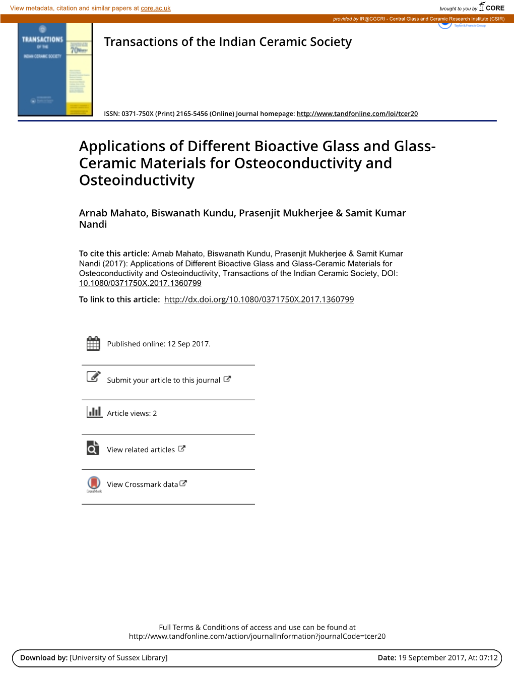 Applications of Different Bioactive Glass and Glass- Ceramic Materials for Osteoconductivity and Osteoinductivity