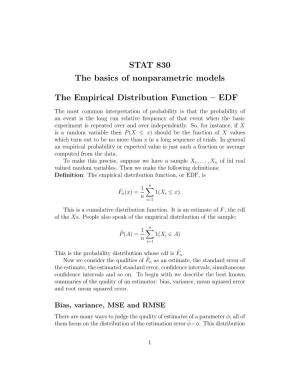 STAT 830 the Basics of Nonparametric Models The