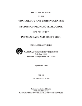TR-552: Propargyl Alcohol (CASRN 107-19-7) in F344/N Rats