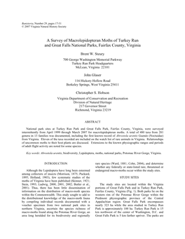 A Survey of Macrolepidopteran Moths of Turkey Run and Great Falls National Parks, Fairfax County, Virginia